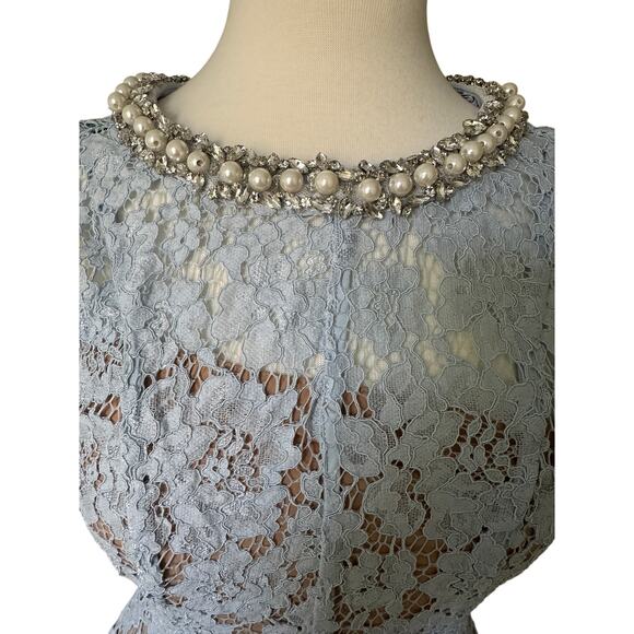 Self-Portrait Blue Fine Lace Pearl Midi Dress - Picture 9 of 14